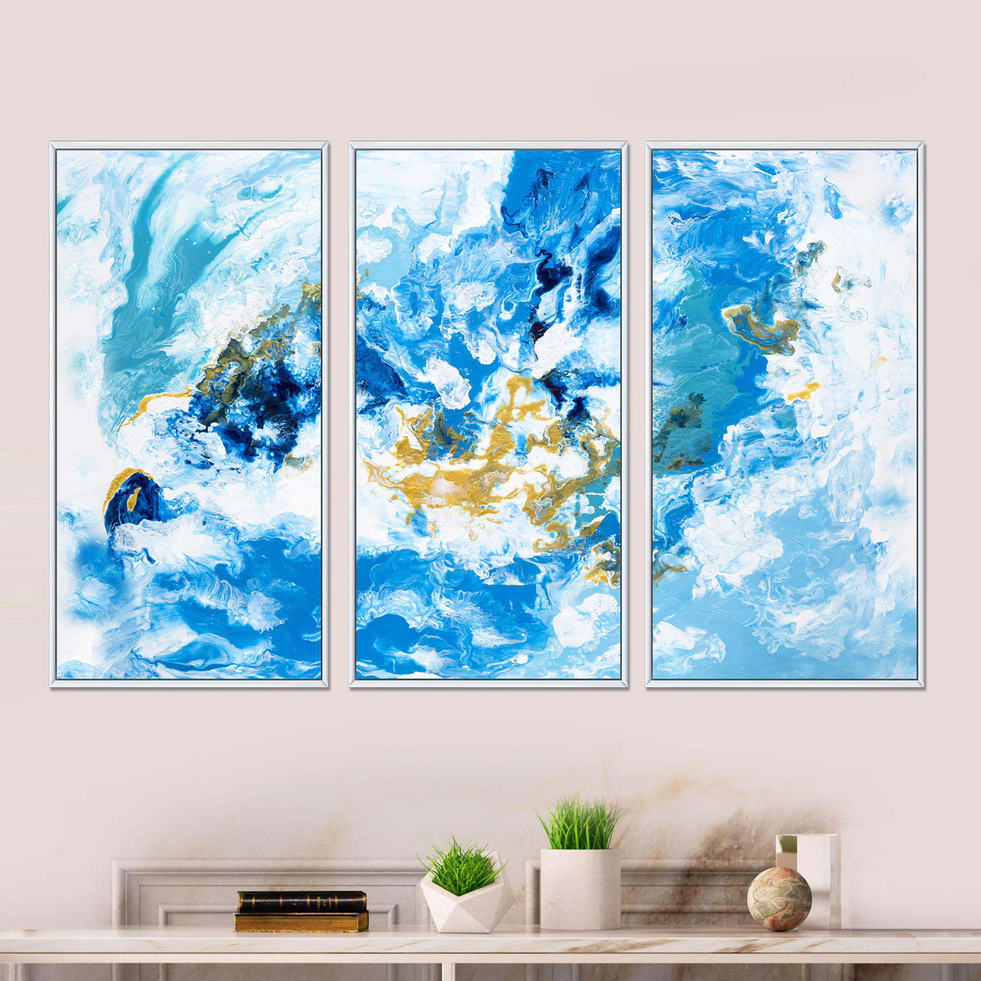 Wrought Studio™ Blue And White Liquid Art Waves II Modern Framed